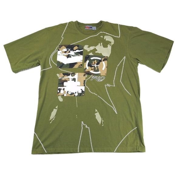 Rio Sportswear Other - Rio Sportswear Mens XXXL T-Shirt Olive Green Camo Military Helicopter Tank Y2K